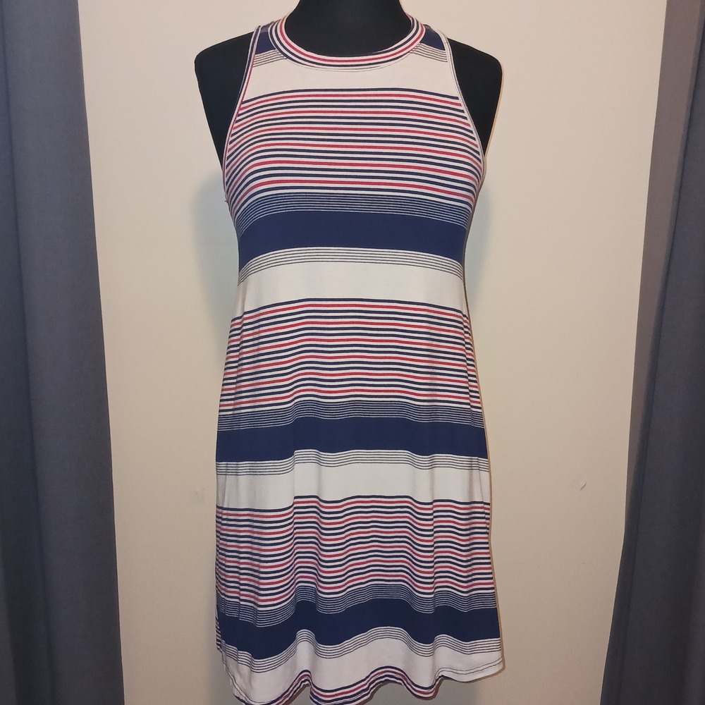 Sadie & Sage Nautical Patriotic S Red White Blue Striped Mini Swing Dress